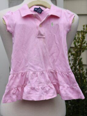 Ralph Lauren Pink Cotton Pique Knit Cap Sleeve Ruffle Bottom Dress Sz 18 mo
